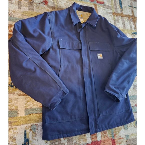 Carhartt FR Flame Resistant Blue Heavy Duty Duck Canvas Utility Jacket L / Tall - Picture 2 of 11